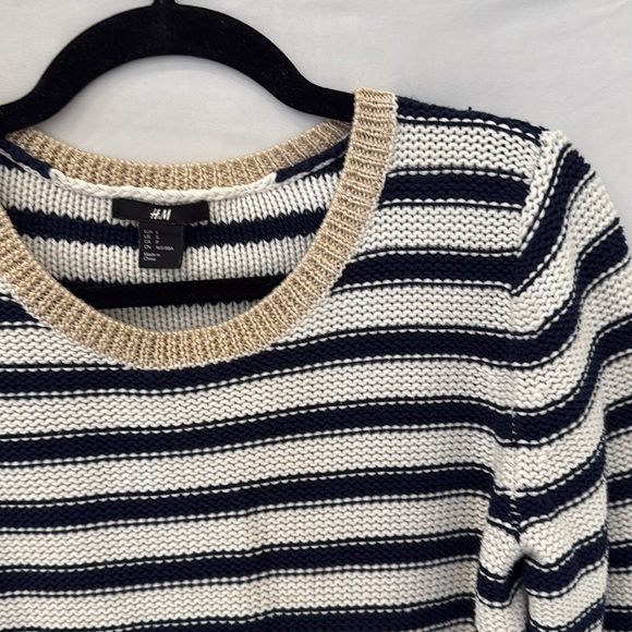 H and M Striped knit sweater blue and white stripe with gold collar  small - Picture 3 of 4